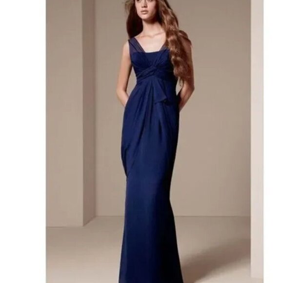 White by Vera Wang Bridesmaid Valentina Chiffon Column Gown in Navy SIze 4 - Picture 1 of 5